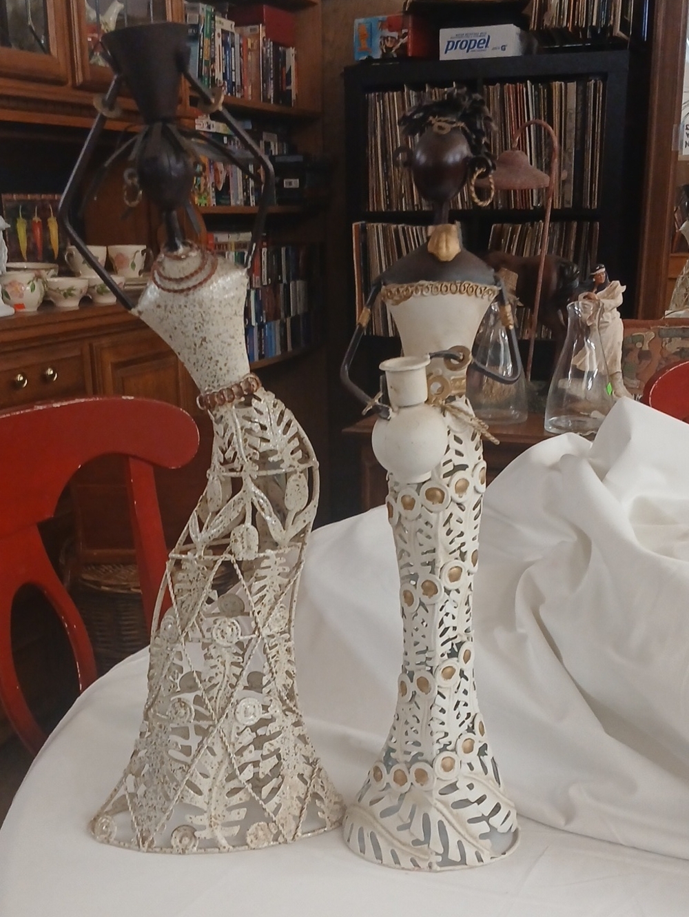 Decorative White Metal Figurine Pair - Home Art Accent